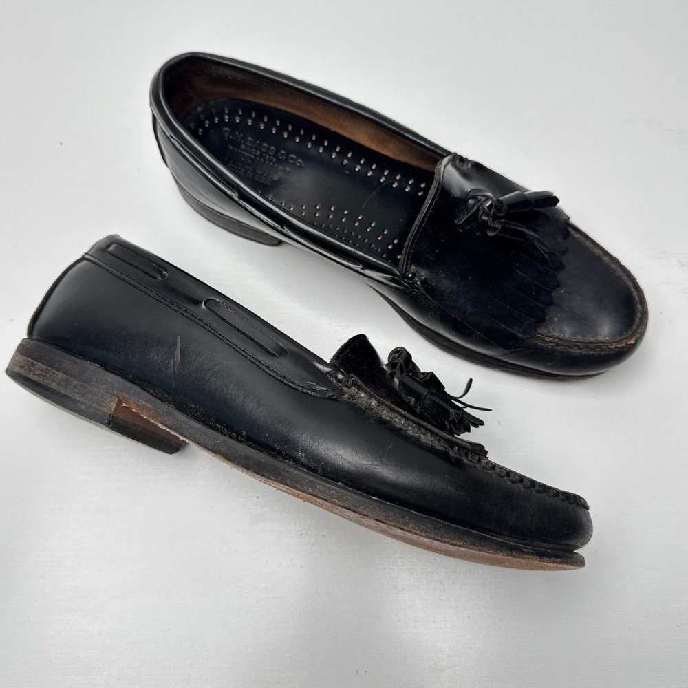 GH Bass Weejuns Black Leather Kiltie Tassel Loafers Made in USA Womens 7 D